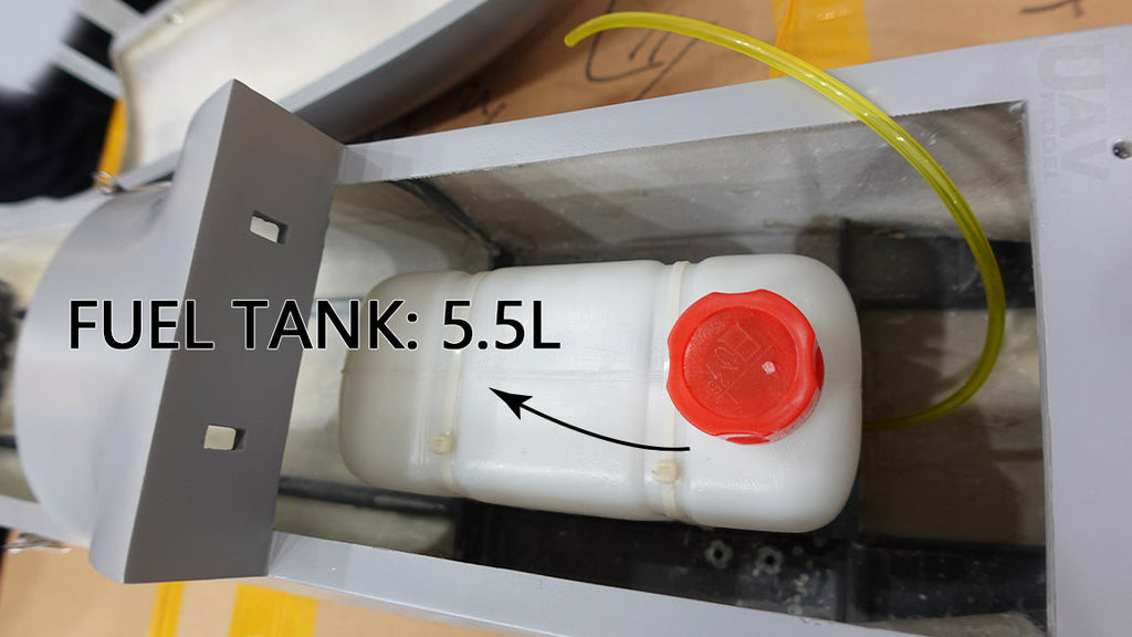 Fuel tank of Skyeye Glass fiber 3220mm UAV Fixed Wing Drone, 5.5L capacity.