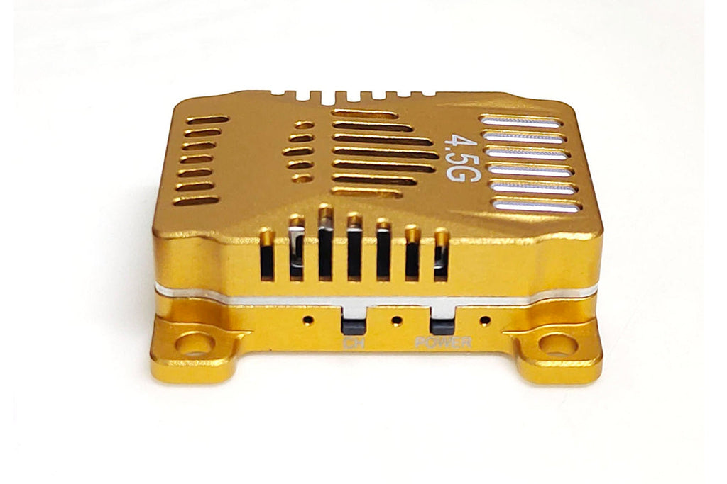 4.5GHz long range video transmitter in a gold casing with ventilation slots.