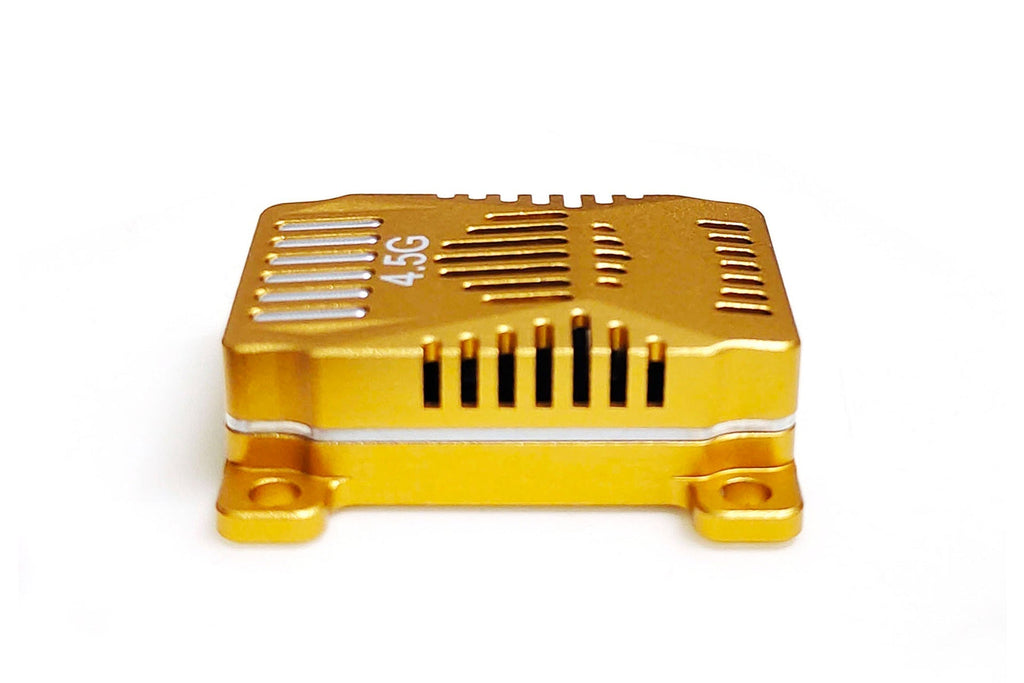 4.5Ghz long range video transmitter in gold casing with vents.