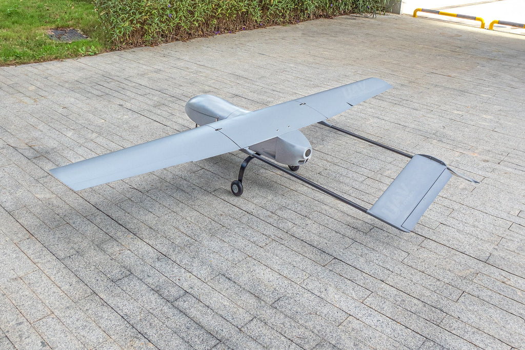 Skyeye SR260 2600mm UAV Fixed Wing Drone on pavement displaying its modular design and large wingspan.
