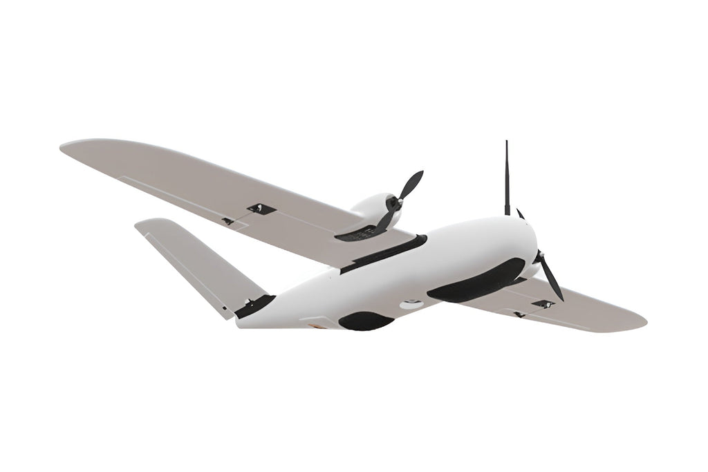 Makeflyeasy Believer 1960mm UAV Fixed Wing Drone in flight with grey and white design.