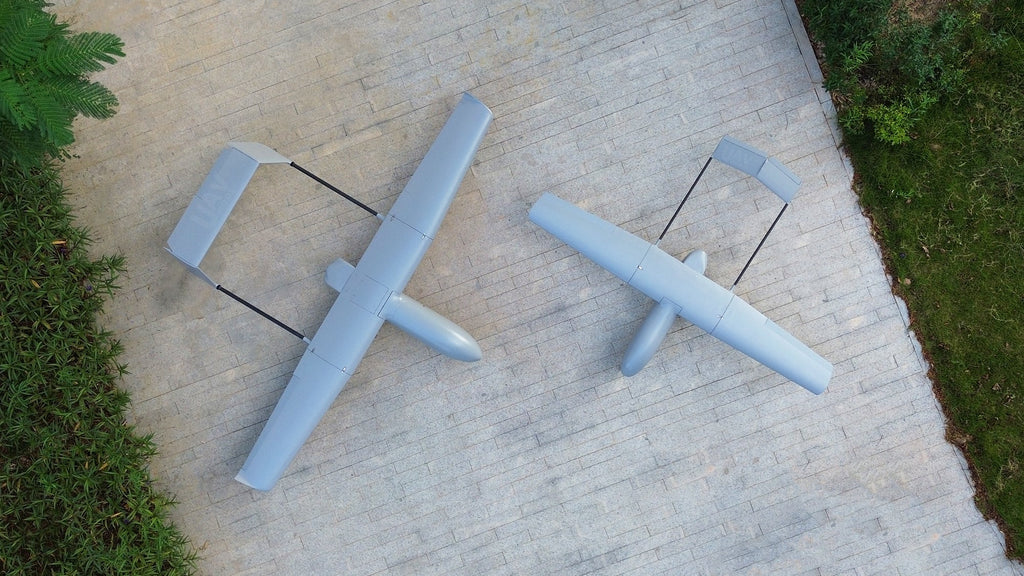Skyeye Glass fiber 3220mm UAV fixed wing drones with composite materials, aerial view.