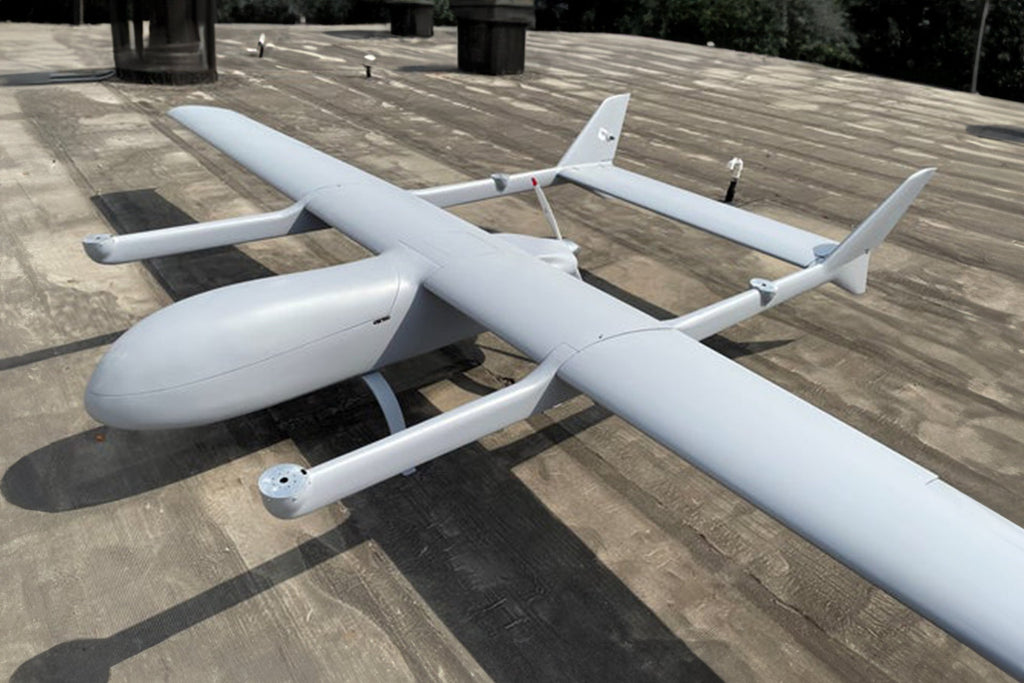 Skyeye Wingspan 6000MM VTOL UAV drone platform on a rooftop, showcasing industrial drone design.