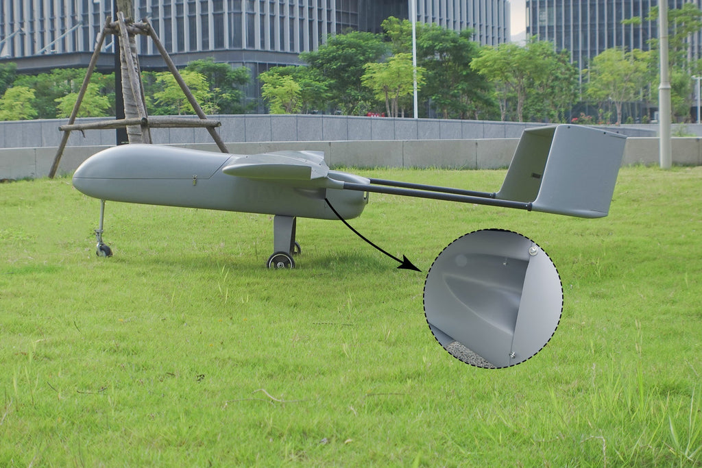 Skyeye Carbon Fiber 3600mm UAV Fixed Wing Drone on grass with H-Tail design detail.