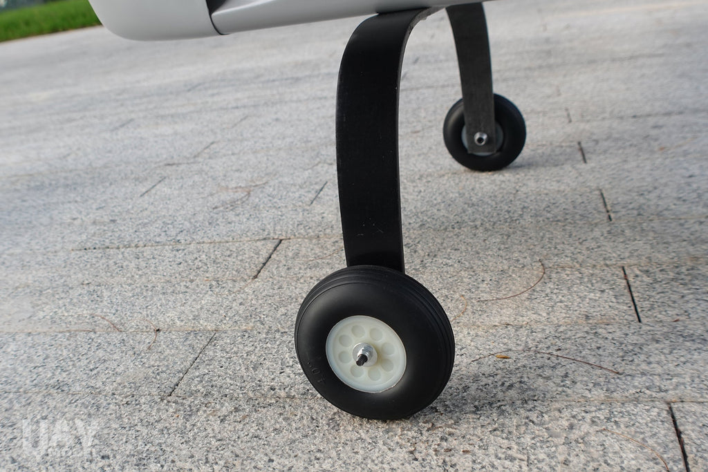 Skyeye SR260 2600mm UAV fixed wing drone landing gear on pavement.