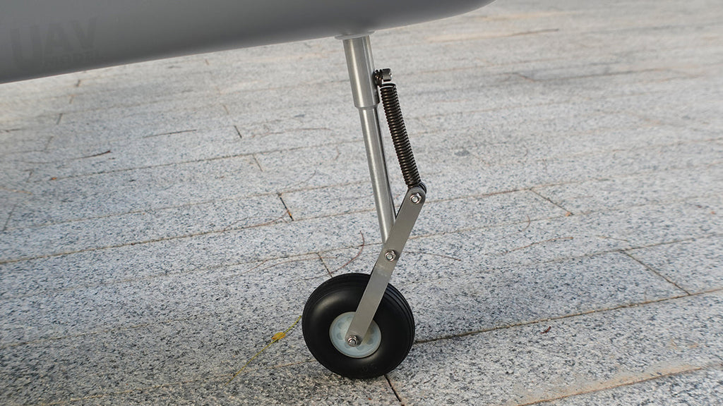 Skyeye Glass fiber 3220mm UAV Fixed Wing Drone wheel and suspension detail.