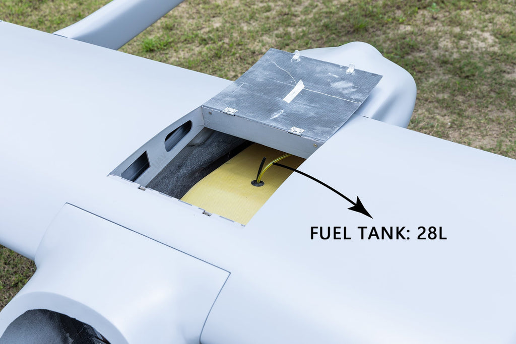 Skyeye Carbon Fiber 6000mm UAV Fixed Wing Drones fuel tank with 28L capacity.