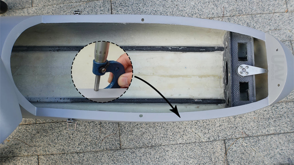 Detailed view of the Skyeye Glass fiber 3220mm UAV Fixed Wing Drone's fuselage interior.