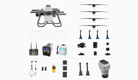 H32X Agricultural Drone crop spraying kit with components including propellers, nozzles, and controllers.