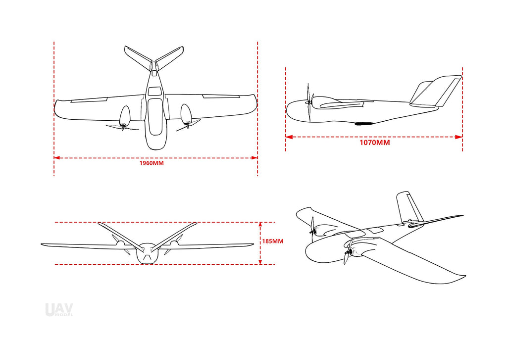 Makeflyeasy Believer 1960mm UAV fixed wing drone dimensions illustration.