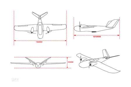Makeflyeasy Believer 1960mm UAV fixed wing drone dimensions illustration.