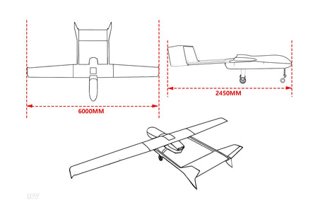 Skyeye Carbon fiber 6000mm UAV Fixed Wing Drone diagram showing dimensions.