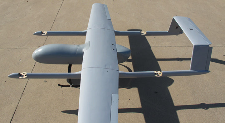 Skyeye SVH360 VTOL drone with full carbon fiber body, top view.