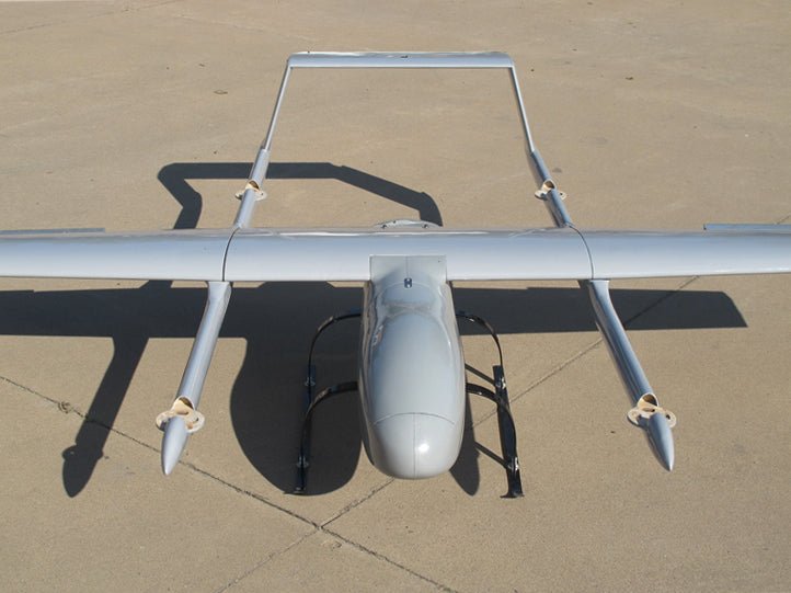 Skyeye SVH360 UAV VTOL Drone with 3600mm carbon fiber wingspan, front view on concrete.