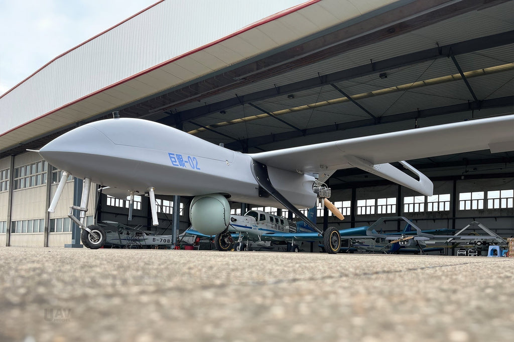 Skyeye Giant Eye 6050mm Fixed Wing Drone in hangar, showcasing large wingspan and robust design.