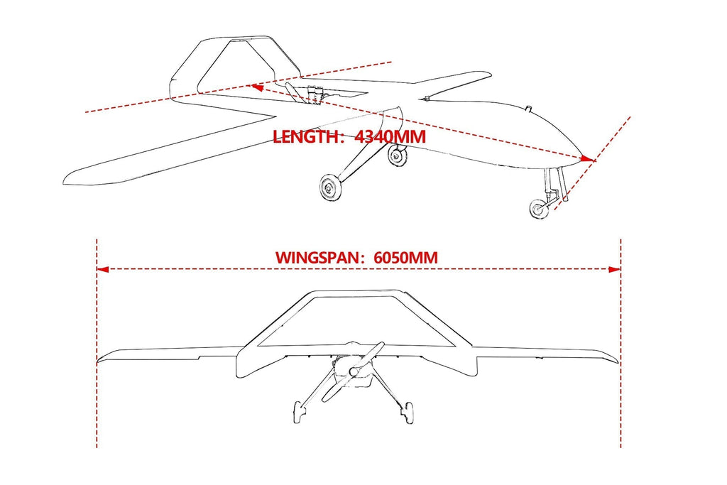 Skyeye Giant Eye SG605 fixed wing drone with 6050mm wingspan and 4340mm length, large drone blueprint.