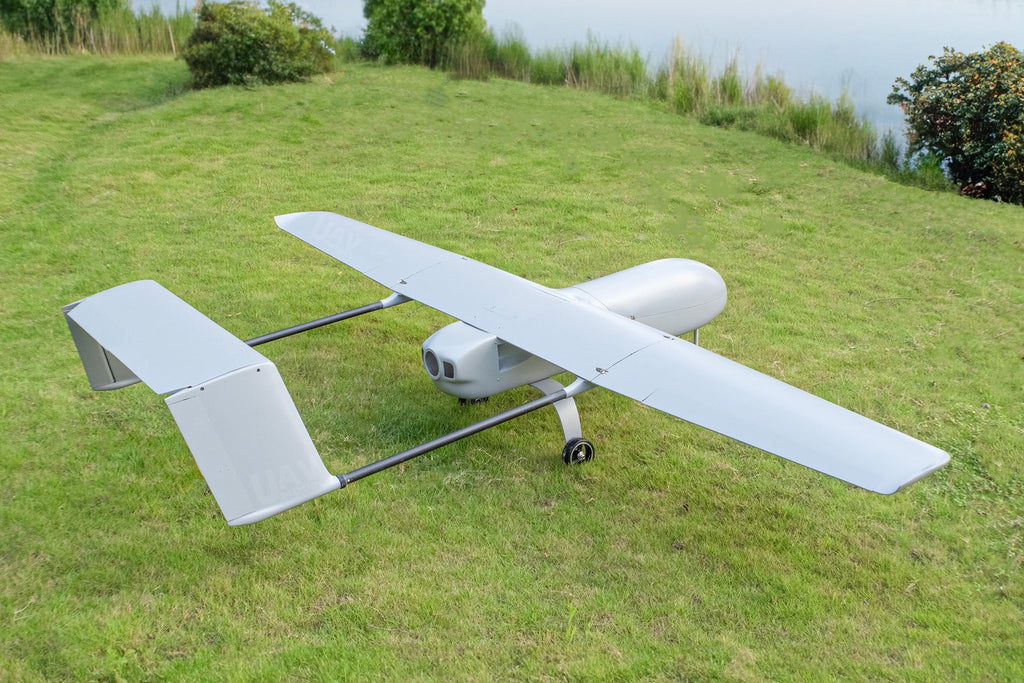 Skyeye 4500mm UAV Fixed Wing Drone on grass showing 4500mm wingspan.