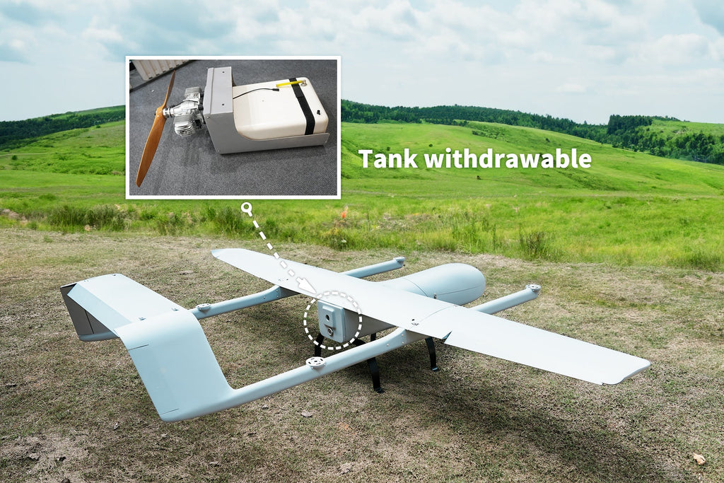 SKYEYE SV360 3600mm full carbon fiber UAV VTOL drone with retractable tank on grassy landscape.
