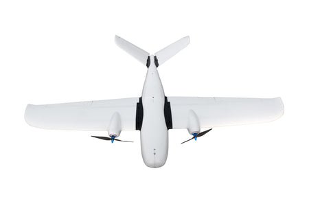 Makeflyeasy Believer 1960mm UAV Fixed Wing Drone with dual propellers, aerial view.