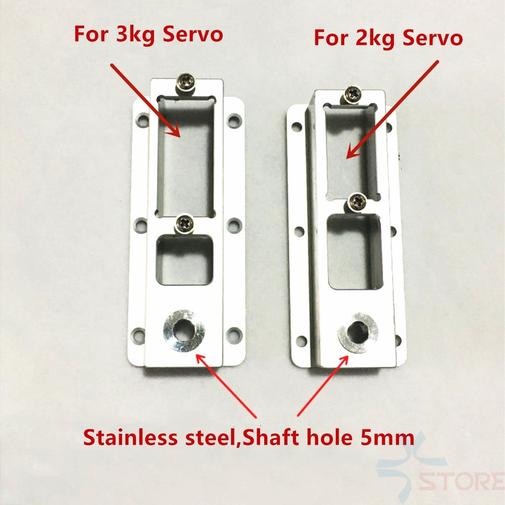 Aluminum alloy landing gear parts for RC airplanes with servo specifications.