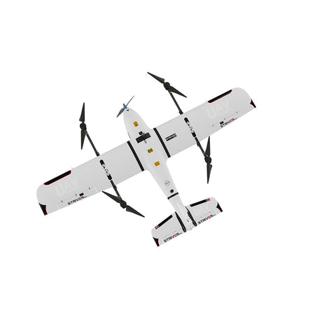 Makeflyeasy Striver mini 2100mm VTOL UAV Drone with EPO and carbon fiber materials, vertical takeoff, and tool-less quick disassembly.