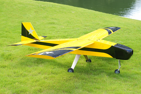 Skyeye 50cc practice drone flying UAV fixed wing on grass.
