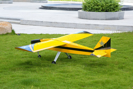 Skyeye 50cc practice drone flying UAV fixed wing on grass.